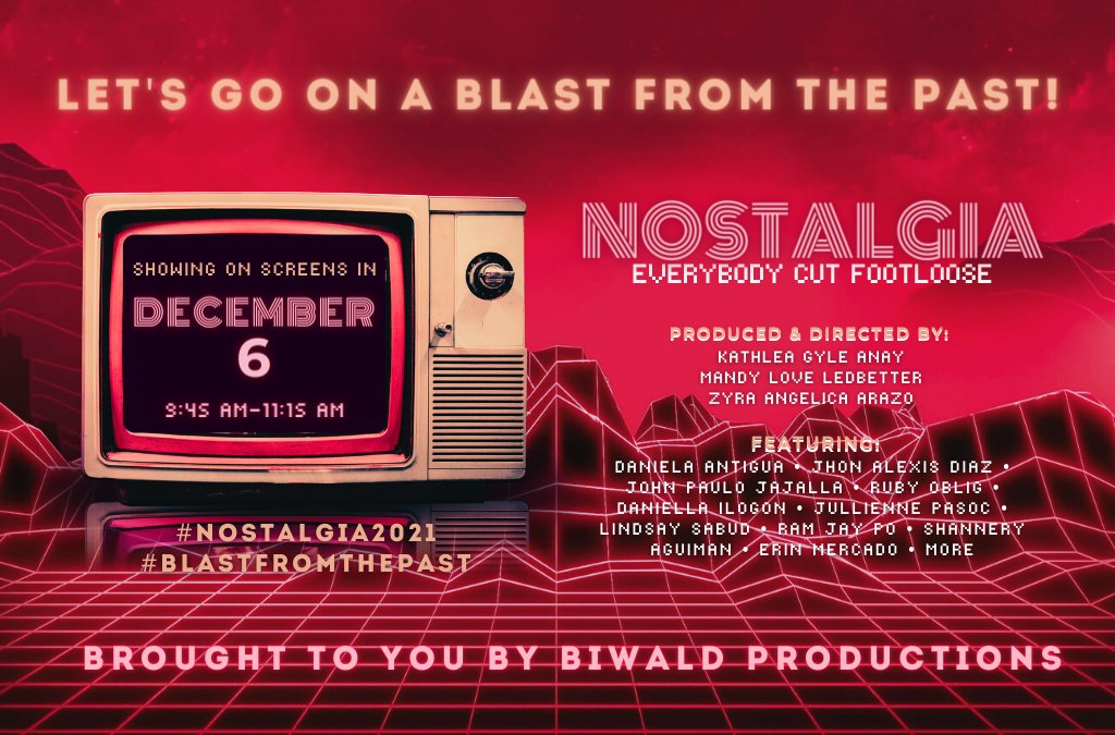 find_nostalgia's tweet photo. ✨💃🏼 𝑬𝒗𝒆𝒓𝒚𝒃𝒐𝒅𝒚 𝑪𝒖𝒕 𝑭𝒐𝒐𝒕𝒍𝒐𝒐𝒔𝒆! 🕺🏻✨

𝐍𝐎𝐒𝐓𝐀𝐋𝐆𝐈𝐀 is an 80s themed variety show brought to you by the class of 𝐗𝐈𝐈 𝐅𝐫. 𝐋𝐞𝐨𝐩𝐨𝐥𝐝 𝐁𝐢𝐰𝐚𝐥𝐝 𝐀! 📽✨

Witness our performances and groove this 𝐃𝐞𝐜𝐞𝐦𝐛𝐞𝐫 𝟔, 𝟐𝟎𝟐𝟏 𝐟𝐫𝐨𝐦 𝟏𝟎:𝟎𝟎 https://t.co/v7OIFI84vr