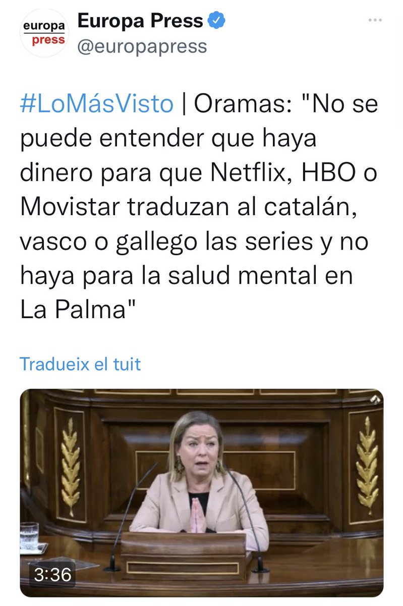 Submarí que no flota: 2000.000.000€. Instituto Cervantes (promo del castellà): 123.900.000€. Neteja de la Zarzuela + 2 piscines: 1.143.000€… Supremacisme de qui vol que renunciïs a un puto 6% de la teva llengua a Netflix perquè hi ha gent amb problemes a La Palma: NO TÉ PREU