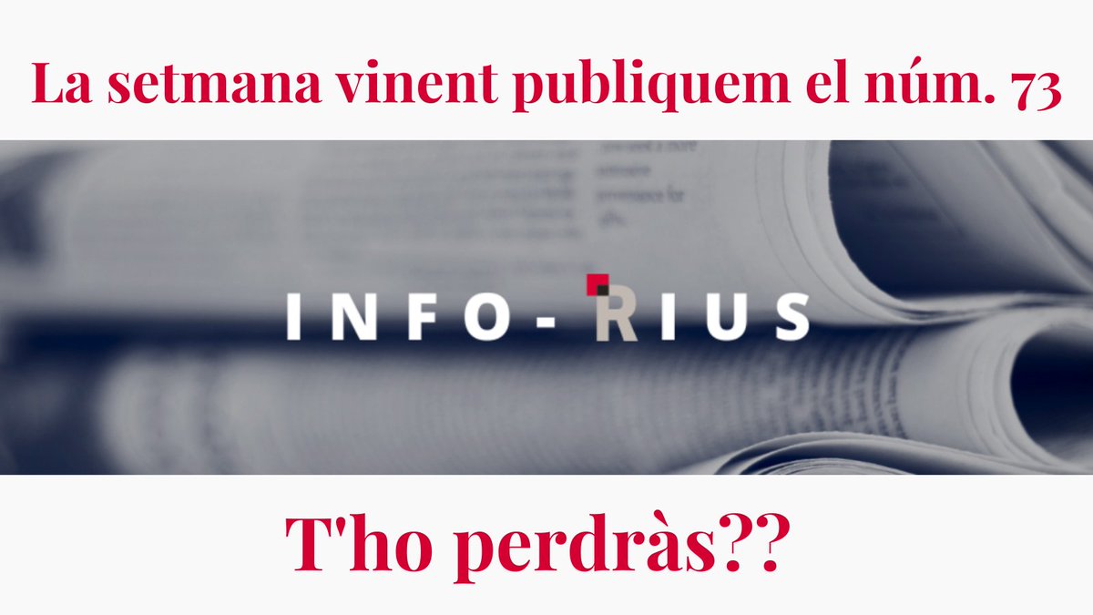 RiusConsultors's tweet photo. 📢 Vols estar al dia de totes les novetats?
🆕 La setmana vinent sortirà l'Info-Rius de @RiusConsultors amb moltes notícies i articles!!!
➡️ Si la vols rebre, no dubtis en subscriure't a 👉https://t.co/rBPYWOZChv
#InfoRius #plusvalua #SOC #emprenedores https://t.co/7L6GuZS9uz