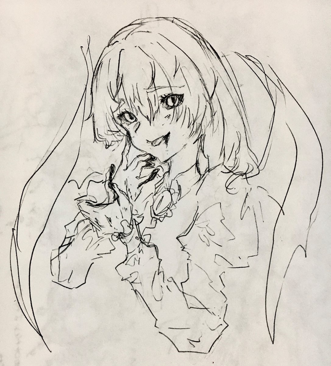 テスト終わったぜー!!!!てぅーことでテスト中の落書きをば 
#東方Project #レミリア・スカーレット #イラスト 