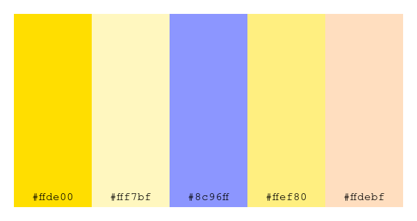 ColPaletteBot's tweet photo. Beep beep, here's a pretty color palette for you!
color-scheme.js parameters used:
- hue: 251
- variation: default
- colors: #ffde00, #fff7bf, #8c96ff, #ffef80, #ffdebf
Have a lovely day!
#twitterbot #colorpalette #colors #palette #prettycolors https://t.co/FEEfTiET6s