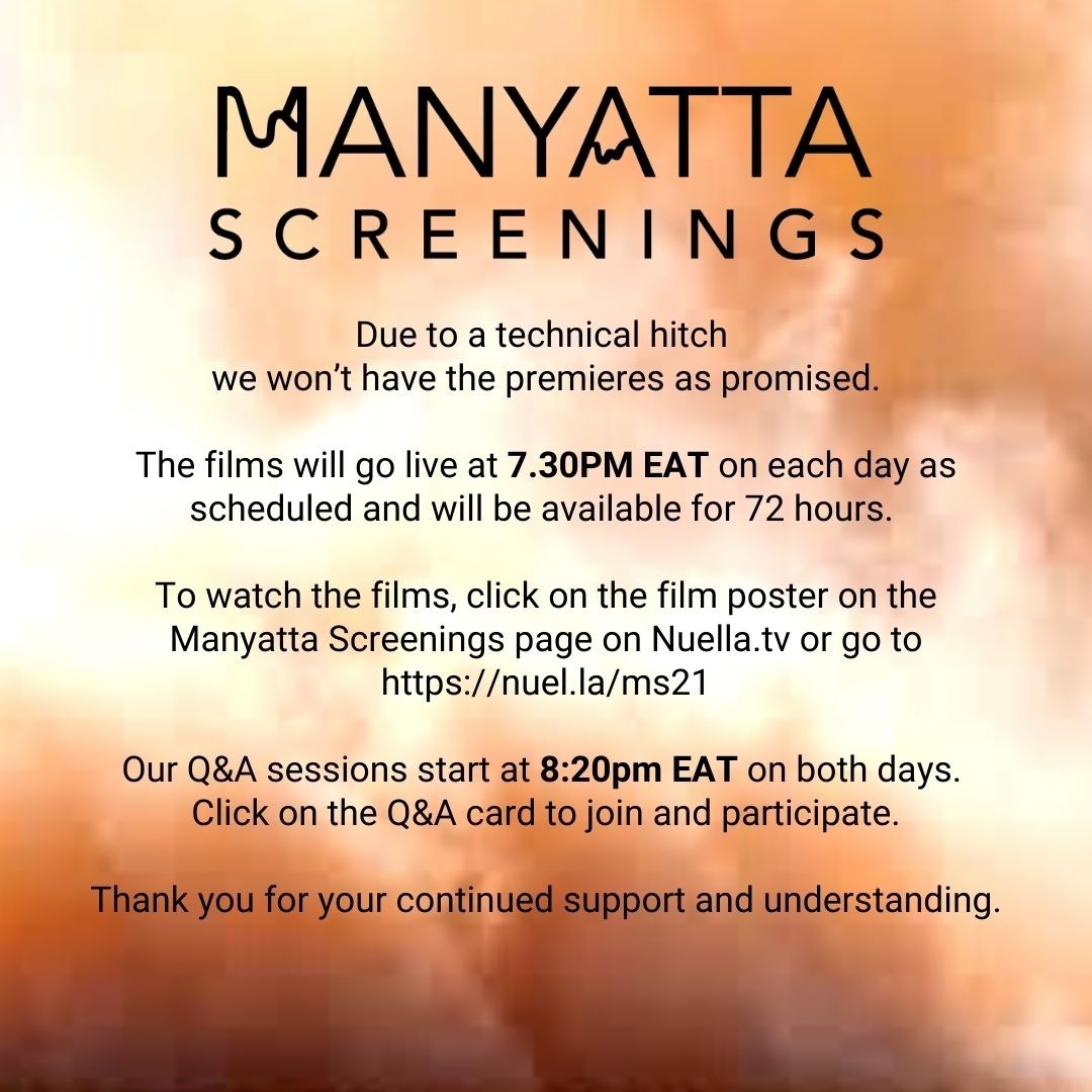 manyattascreens's tweet photo. To watch the films, click on the film poster on the Manyatta Screenings page on https://t.co/vmTV1kQe4X

Thank you for your continued support and understanding.

#ManyattaScreenings #AfricanCinema #AfricanShorts #BuildingAfricanAudiences #MaSCVirtual https://t.co/4x4JyM6YRo