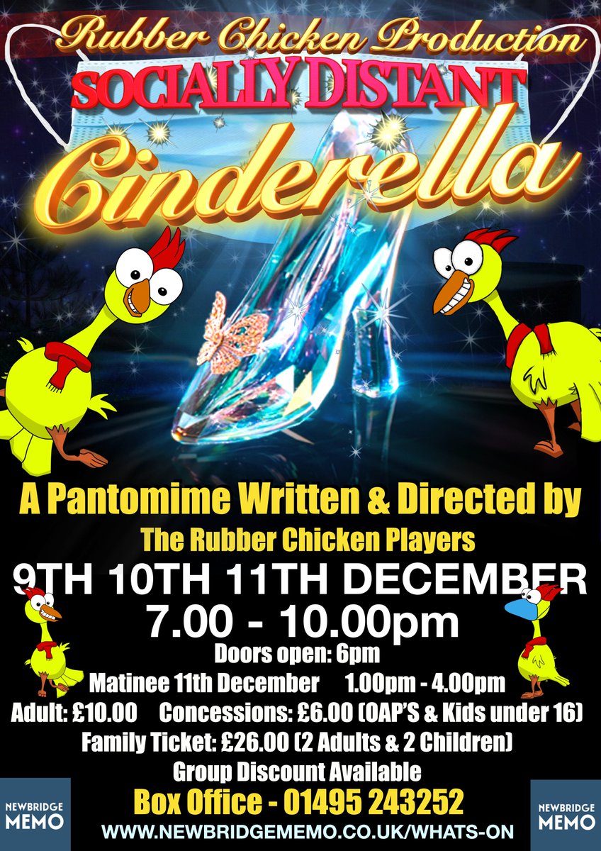 RChickenPlayers's tweet photo. 1 down 3 to go! Why not come see tonights performance of 'Socially Distant Cinderella' @NewbridgeMemo! 
Ticket: https://t.co/txpbSPPAy2
You will not be disappointed! https://t.co/a5MIOHj6f0
