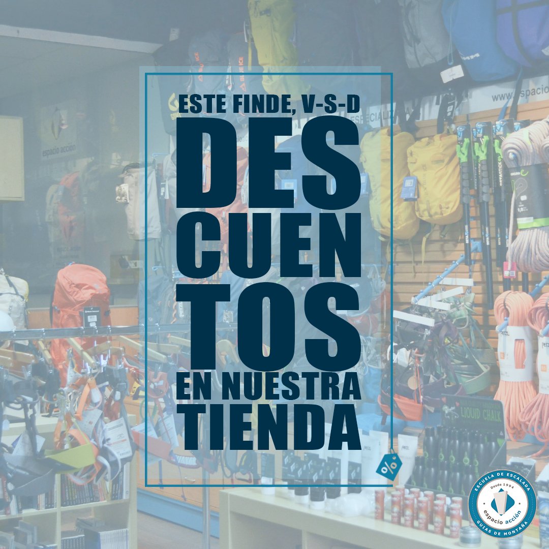 DESCUENTO DEL 15% en nuestra tienda de escalada y montaña 26-27-28 noviembre, excepto libros y artículos ya rebajados ¡Que no se te escape! Pásate por Espacio Acción y aprovecha. 
#espacioaccion #8000rocódromos <a href="/mas_8000/">+8000</a>  #escalada #escaladamadrid #montaña #alpinismo #blackfriday