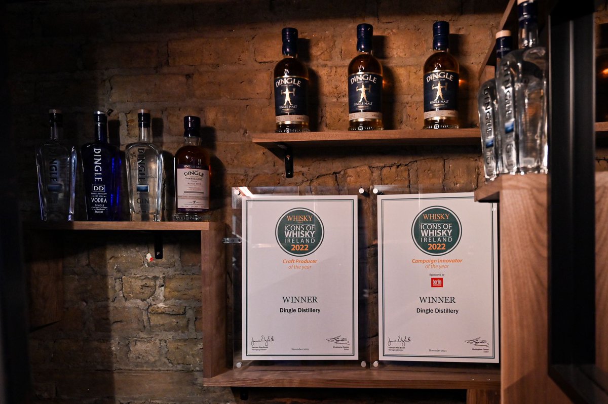 DingleWhiskey's tweet photo. We are delighted to share that Dingle Distillery picked up two awards at last night's #IconsofWhiskyIreland Awards, Craft Producer of the Year and Campaign Innovator of the Year 🏅@Whisky_Magazine #IconsofWhiskey https://t.co/7ASzcbqY1p