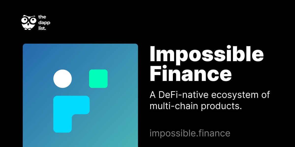 RvCh02568990's tweet image. Impossible Finance listed this week on Thedapplist V2 🎉
 
A multi-chain launchpad and swap platform that aims to offer a product-first ecosystem to supports top-tier blockchain projects.

#TraverseToWeb3 w/ us v2.thedapplist.com 🚀