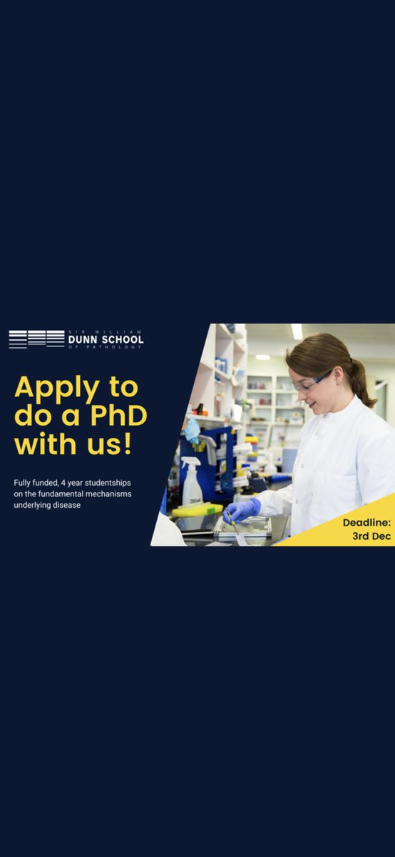 The deadline for the <a href="/Dunn_School/">Dunn_School (now @DunnSchool.bsky.social)</a> <a href="/UniofOxford/">University of Oxford</a> fully funded PhD is only one week away ⏰⏰⏰ 

Apply now ✍️⏳path.ox.ac.uk/content/depart…