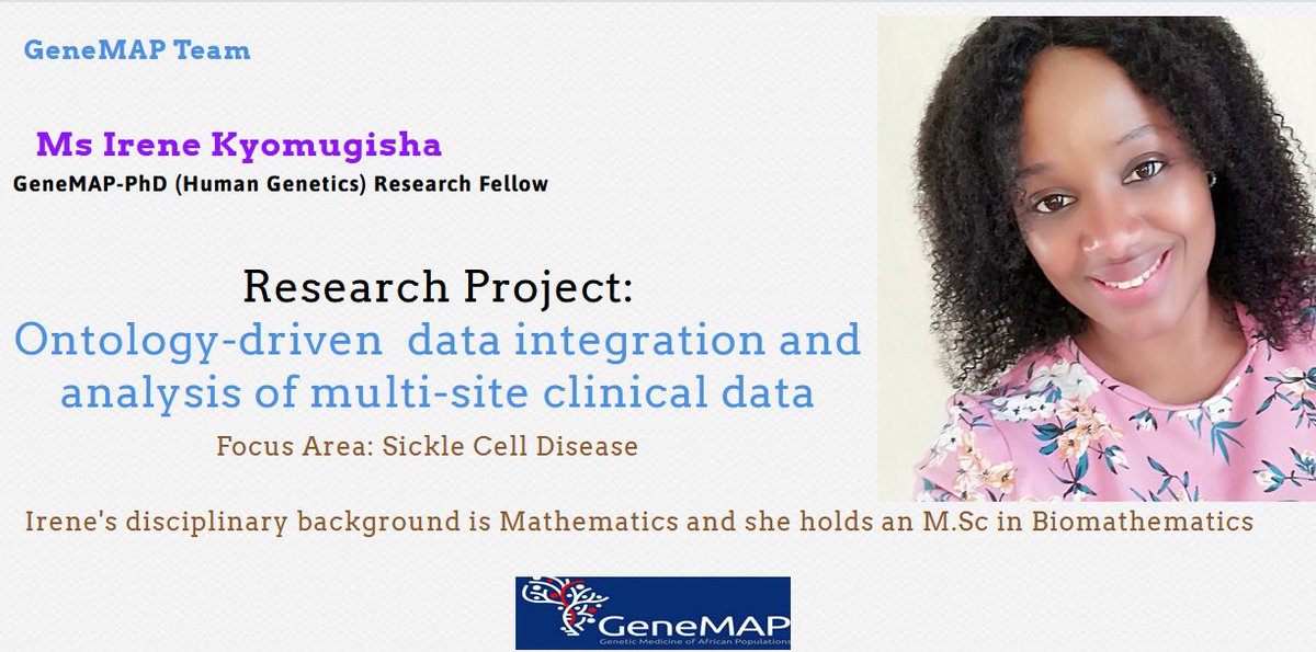 GeneMAPOfficial's tweet photo. Meet the #GeneMAP Team-Irene Kyomugisha is our PhD Research Fellow. Research interest: Using data-driven biomedical tools and techniques to improve healthcare. She is also involved in the @SickleInAfrica data elements project. Good luck @Irinky_Fairy.
#WomenInSTEM #DataScience https://t.co/tIez3X9BTG