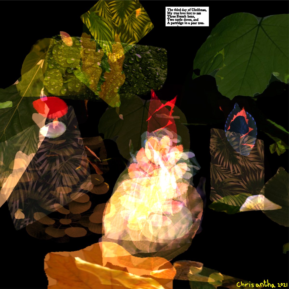 chrisantha_f's tweet photo. #clip #generativeart #aiart #notagan #neveragan #12DaysOfChristmas #gan The 12 Days of Christmas (Day 3) https://t.co/huN9F8P8de