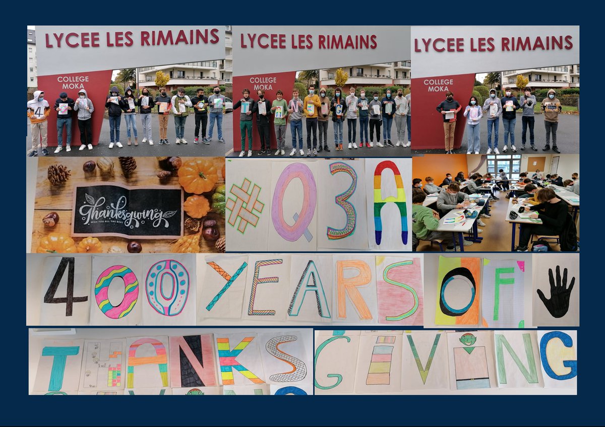 Au Lycée Les Rimains les élèves de Secondes ont marqué les 400 ans du premier repas Thanksgiving aux Etats-Unis en 1621 pour le #Q3A <a href="/Q3ABretagne/">Quinzaine américaine et anglophone Q3A Bretagne</a>