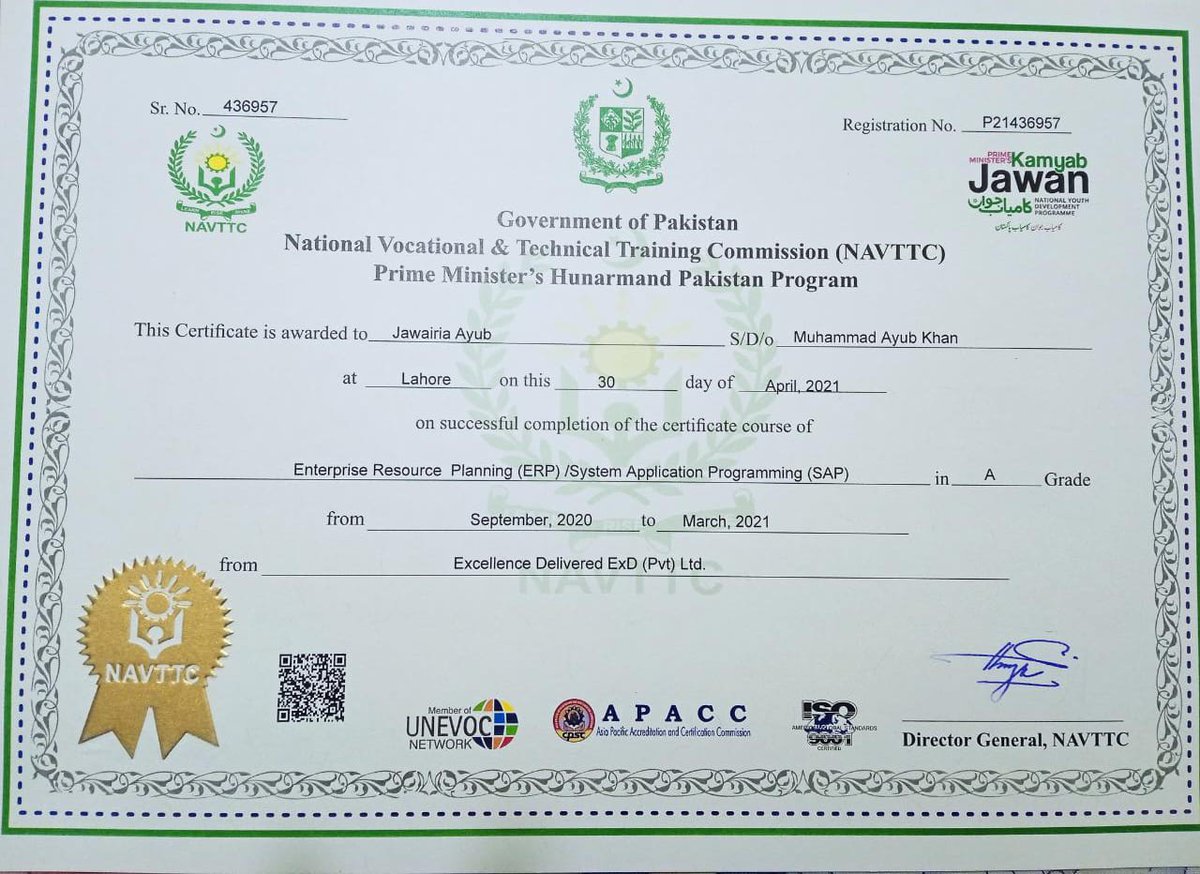 Khan16Javeria's tweet image. Allhamdulillah Certified SAP FI Consultant
#SAP #SAPFI #Kamyabjawanprogramme
#NAVTTC