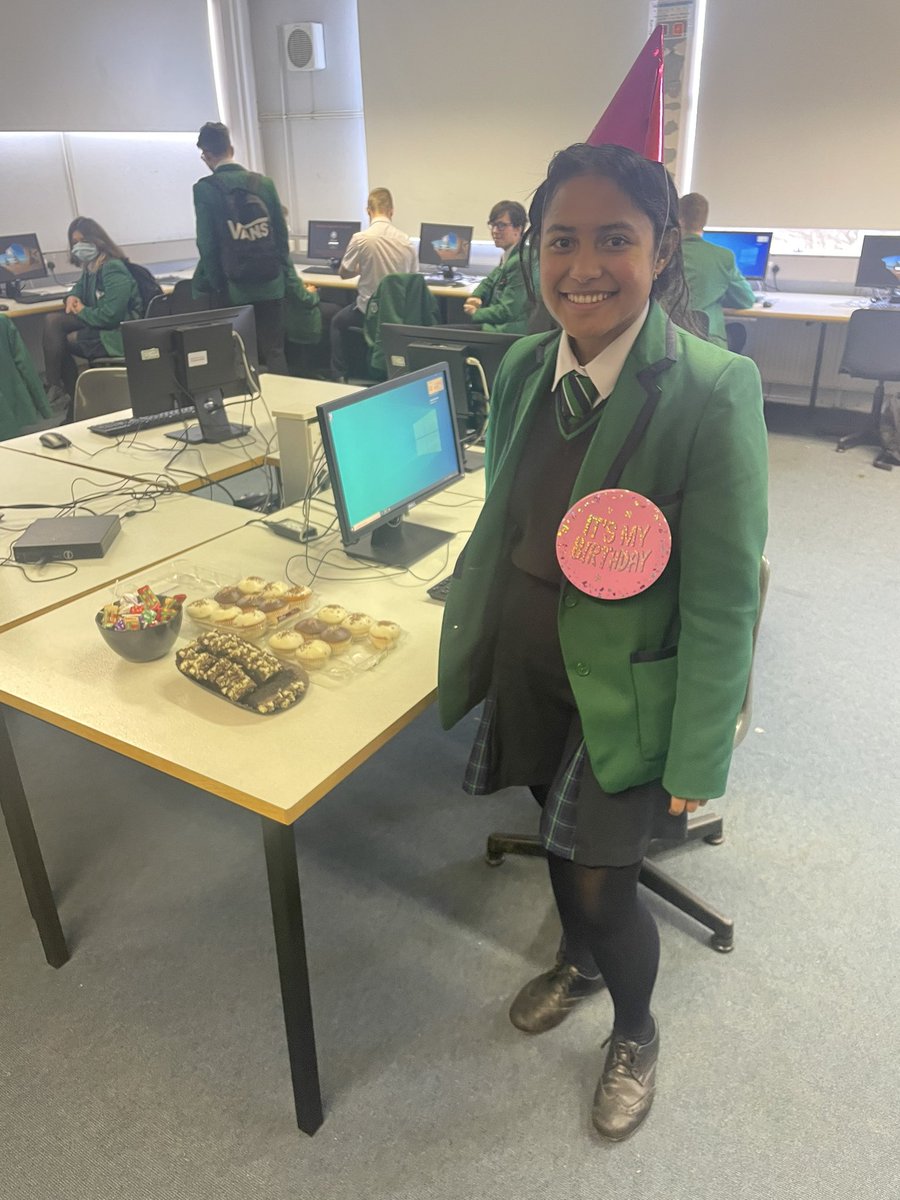 LismoreICT's tweet photo. Gracia Soares (12.36) celebrated her birthday in GCSE Digital Technology today with her classmates! Happy birthday Gracia - now back to work! 😉 🎉 https://t.co/sX9Sq7oeh2