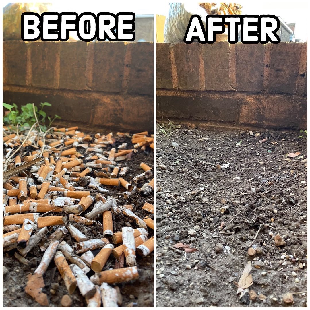 UKrubbishwalks's tweet photo. Just because I’ve reached the 1 million #cigarettebutt milestone for my #1millionbutts campaign doesn’t mean I’m stopping. Busy working on the next million. I’ll only stop when the #littering stops. 🗑🚯🚬💚🌍 #cigarettebutts #blitzthebutt #beforeandafter https://t.co/QqQpTJveyy
