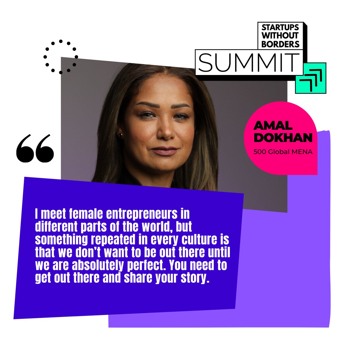 startupswb_com's tweet photo. @AmalDokhan is a Partner at @500GlobalVC and one of the early innovation and entrepreneurship facilitators in the MENA region.
Don't miss her panel at the Startups Without Borders Summit this December 11-12.
Get your ticket here: https://t.co/LQ7gwFSv37 ⚡️
#swbsummit2021 https://t.co/1Q8dN0htBQ