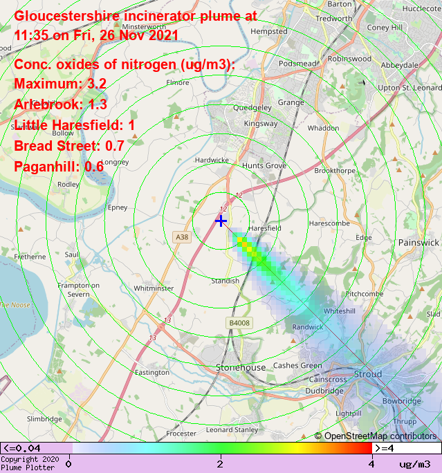 plumeplotter's tweet photo. Latest Gloucestershire incinerator plume plot, 11:35 26/11/21 #Arlebrook #LittleHaresfield #BreadStreet https://t.co/mtbEc3uClI https://t.co/z5nlIPBPgt