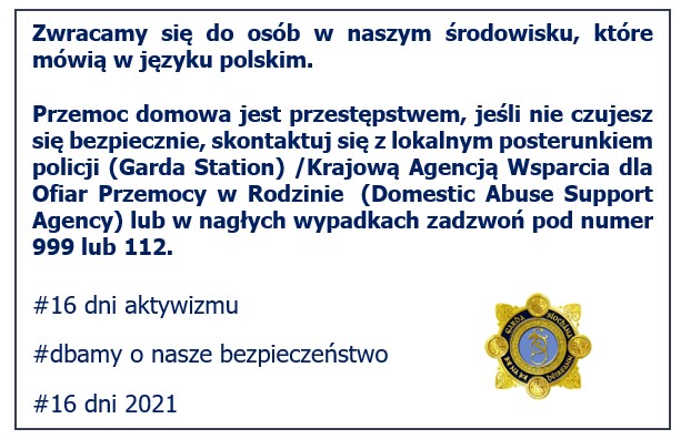 Zwracamy się do osób w naszym środowisku, które mówią w języku polskim 
#16DaysofActivism2021