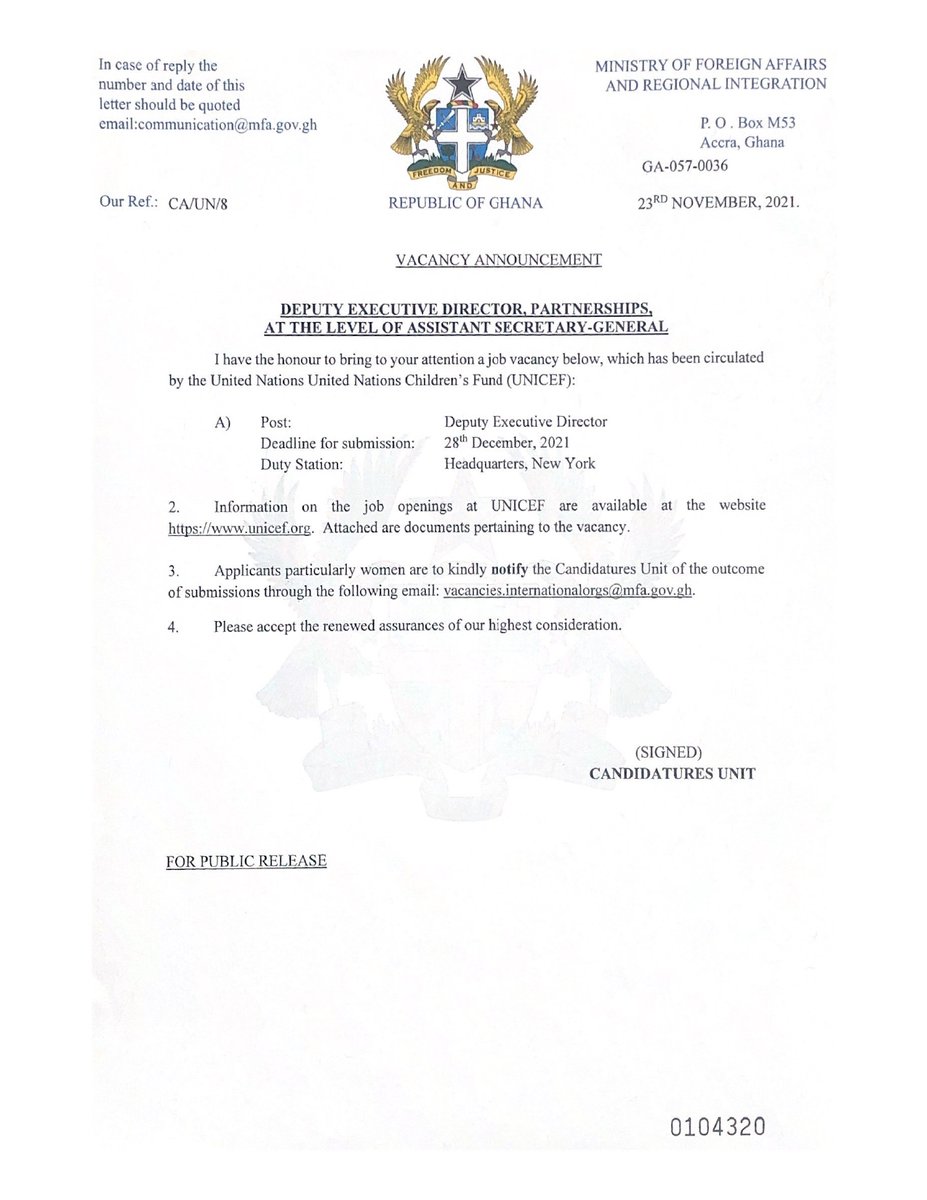 GhanaMFA's tweet photo. Vacancy Announcements. #GhanaMFA #mfari https://t.co/NYaoEJLHnF