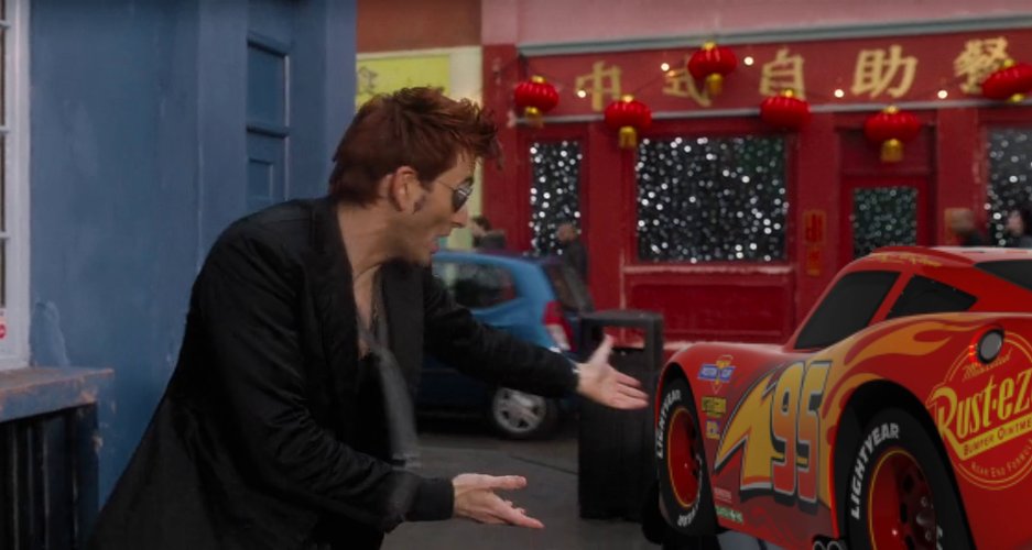 starkomens_'s tweet photo. GOOD OMENS BUT EVERYTHING IS THE SAME EXCEPT CROWLEY DRIVES A LIGHTNING MCQUEEN CAR 😭 https://t.co/4e4rwXMZhN