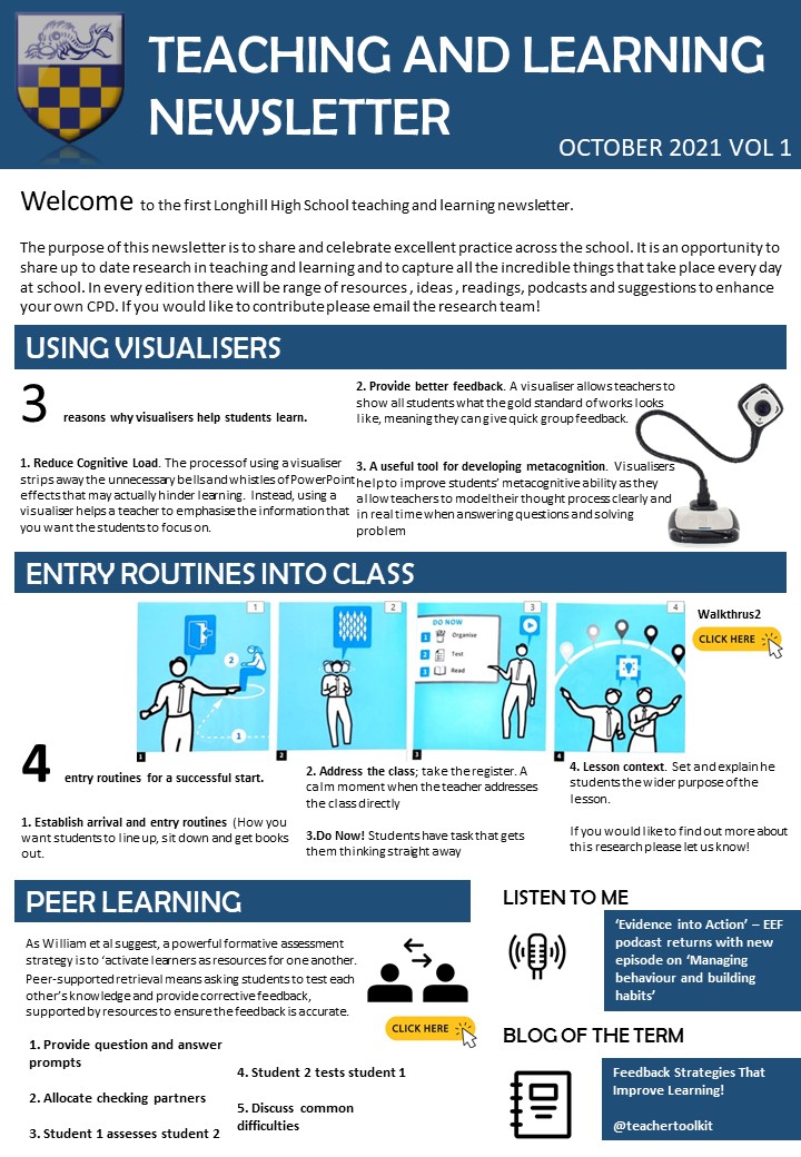 LonghillHighTL's tweet photo. Here is our first teaching and learning newsletter featuring; Visualisers, Entry Routines, Peer Learning, Podcasts and our Bright Spots! 

Our second edition will be out just before Christmas! 

#TeachingandLearningatLonghillHighSchool #Newsletter #CPD #LonghillHighSchool https://t.co/lpe434Z45C