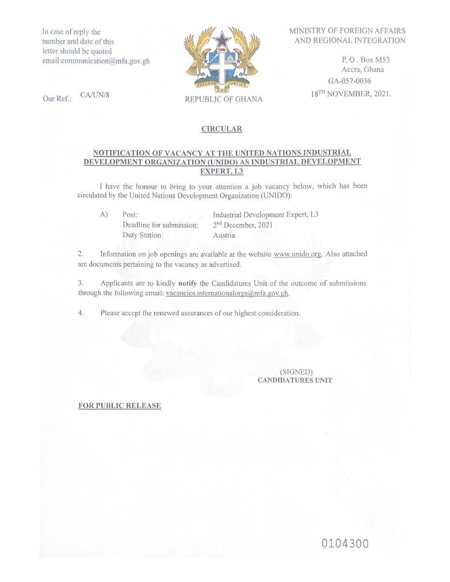 GhanaMFA's tweet photo. Vacancy Announcements. #GhanaMFA #mfari https://t.co/NYaoEJLHnF