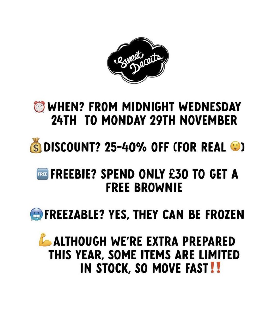 sweetdeceits's tweet photo. 👋🏼 Twitter, it’s been a while 😃 just here to let you know we’ve got a MASSIVE Black Friday sale on… check it out 🤩 https://t.co/Y2NF4sLlCS