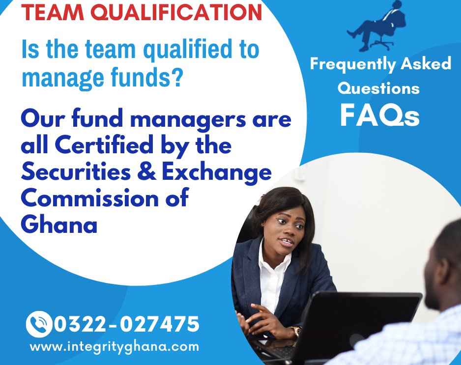 integrityFundMg's tweet image. #Frequently_Asked_Questions (#FAQ) 

#QUALIFICATION

What is the qualification of the team members at Integrity Fund Management Ltd.?

VISIT: integrityghana.com 

#IntegrityFundManagement #IntegrityFund #Investment #InvestmentFirm #Investing #IntegrityGhana