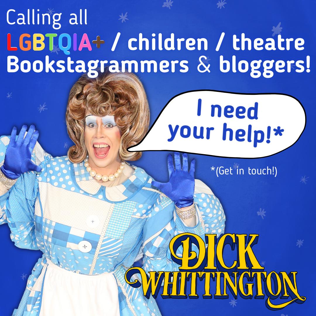 Mama G, <a href="/katiepritchards/">Katie Pritchard 🕺☀️🦭🌈 #DISCOBALL</a> &amp; SJKnight Photography have made something exciting with Dick Whittington @Stanley_Arts. We'll tell you more about it soon, but we'd love help from people who write about books, theatre or LGBTQIA+ things! If that's you get in touch for more info!