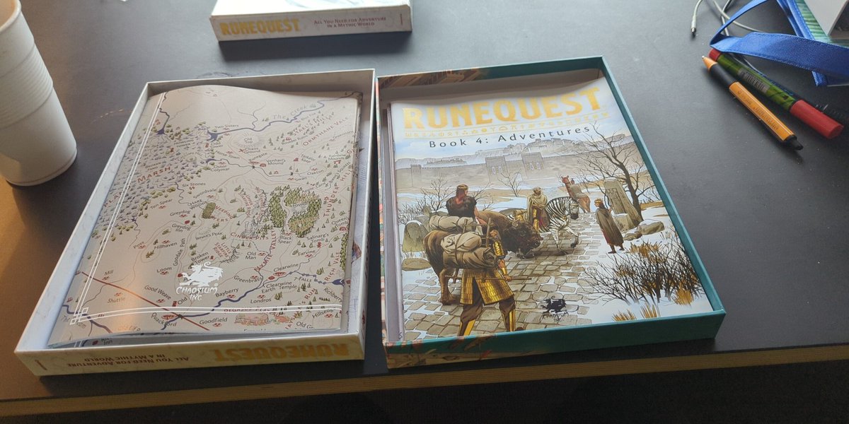 AetherEgo's tweet photo. Some kind of .@Chaosium_Inc's #Runequest #StarterBox #unboxing:
Wow, the box is quite heavy! 1/n #Glorantha #ttrpg https://t.co/6OWTvWEKFZ