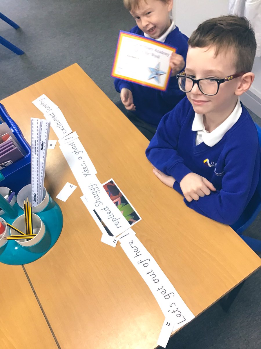 EPA_Y1_Y2's tweet photo. #EPAOctopus class sorting out jumbled sentences in their #EPAWriting lesson. We were concentrating on using our toolkit to make sure the speech in punctuated correctly.๐ https://t.co/E13wXfOjUj