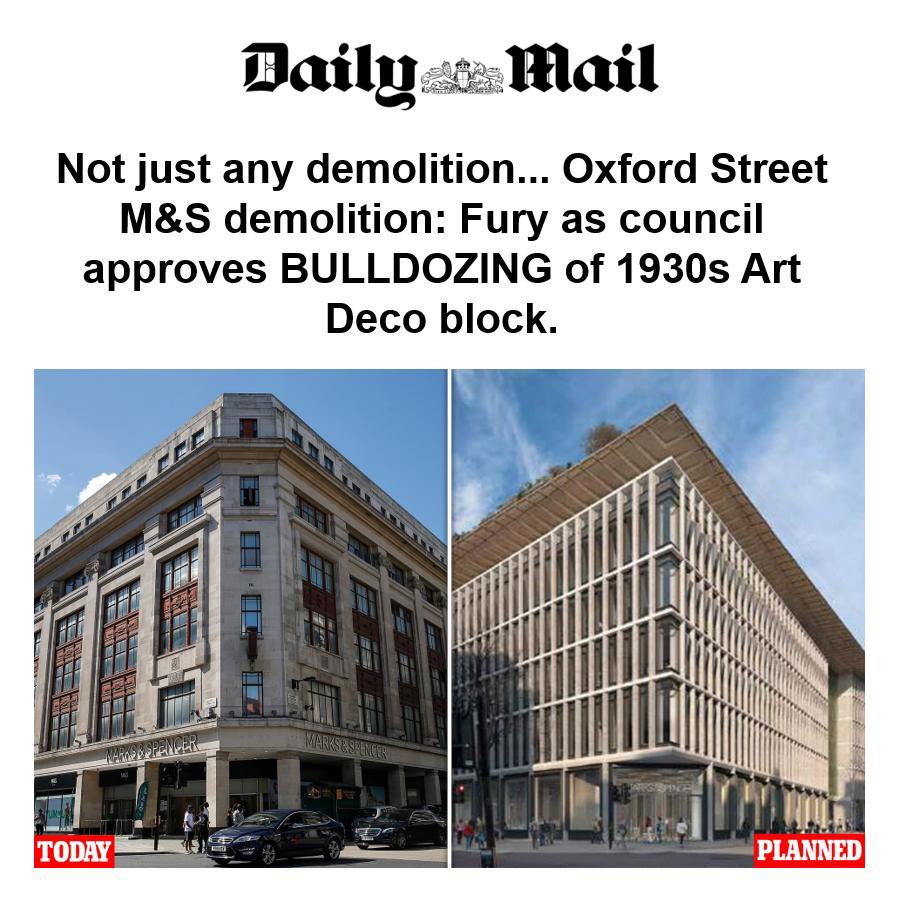 C20Society's tweet photo. It’s been good to see extensive coverage of the Marble Arch M&amp;S store demolition over the past 24 hours - watch out for C20 director @catherinecroft on @BBCLondonNews tonight at 6.30pm 👀 #C20Campaigns https://t.co/xZ6cYRof12