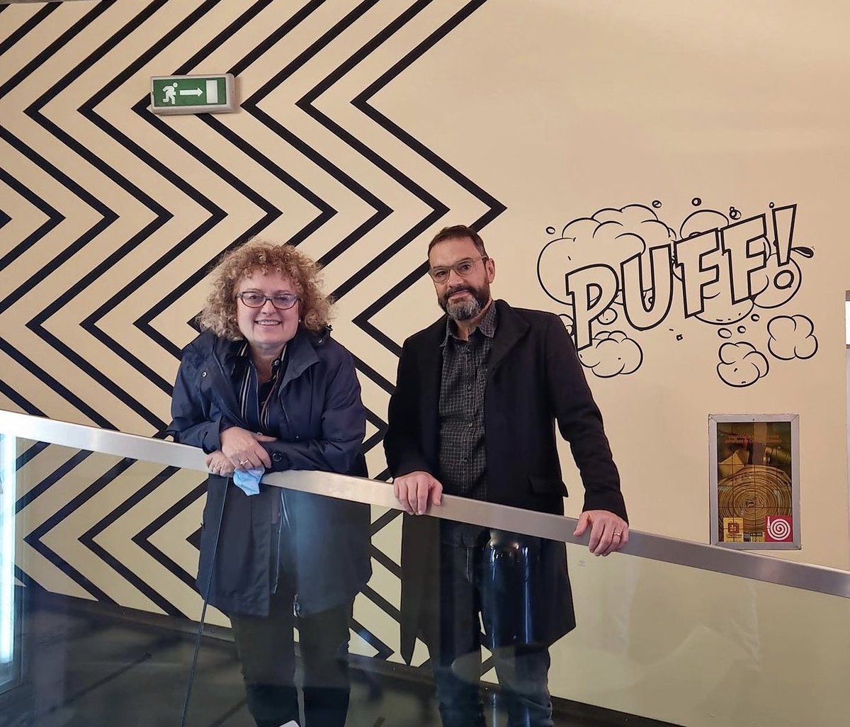 rivolicast's tweet photo. @CCB_Castello and #SamDurant in our Museum Cafe’ with the #walldrawing Made by #ClaudiaComte  “ Slurp, Boing, Puff”

#castellodirivoli #caroluchristovbakargiev #samdurant #claudiacomte https://t.co/XzDlNd421G