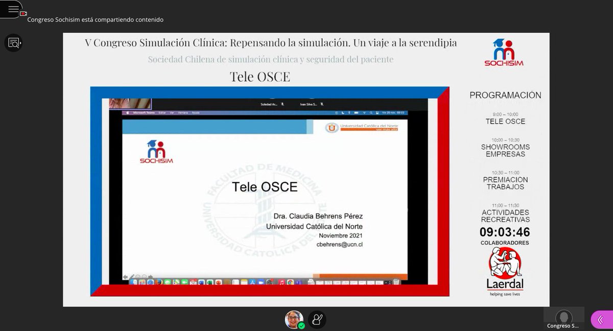 Sochisim1's tweet photo. En estos momentos nuestra invitado especial nacional al V Congreso Chileno de Simulación es Claudia Behrens, Médico Cirujano PhD y Master en Educación Médica, quien actualmente es la Directora de Pregrado de la Universidad Católica del Norte, quien nos hablará de TeleOSCE. https://t.co/xvNZdTwkBN