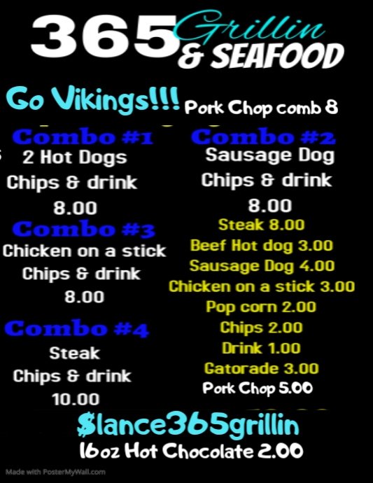 365grillin's tweet photo. UPPER STATE CHAMPIONSHIP MENU!! @SHSVikingSports @SHSVikingsfb @DaRow_WRU @SchoolDistrict7 @SHSvikings @SHSVikingFB @SHSVIKINGSFANS @PatWil8 @DWILL864 @JeterOG @JoeMDandron @McCrackenFball @nateharris79 @HighSchoolBlitz https://t.co/0fpBvvnpbg