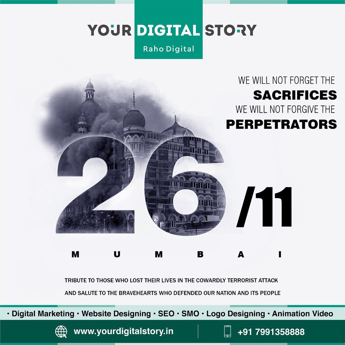 urdigitalstory's tweet photo. We will not forget the sacrifices,
We will not forgive the Perpetrators.

#yourdigitalstory #yds #india #mumbaiattacks #marketing #salute #teamalive #rahodigital #alivefoundation #smsworld #smsworld_india #advertising #MumbaiAttacks #MumbaiAttack #MumbaiTerrorAttack https://t.co/qhqpaiOIIe