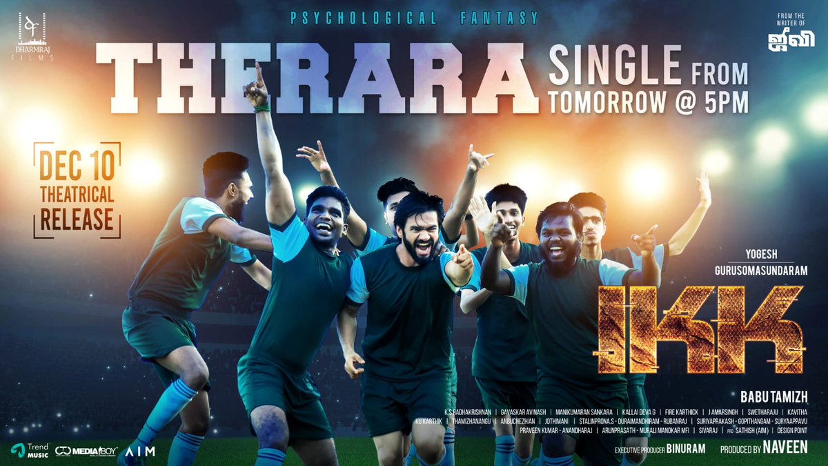 itskabi's tweet photo. Energetic single #Therara From #IKK to drop tomorrow @ 5pm 

#IKKFromDec10 

From the Writer of Jiivi -  @babu_tamizh

@DharmrajFilms @Yogesh_yogie #YGeeMahendran #Gurusomasundaram @AnickaVikhraman @naveen_df @PrabhuSV @krishdop1 @Avinash_heat @editManii @binuram_123 @NelsonDilip https://t.co/bqfyWon59m