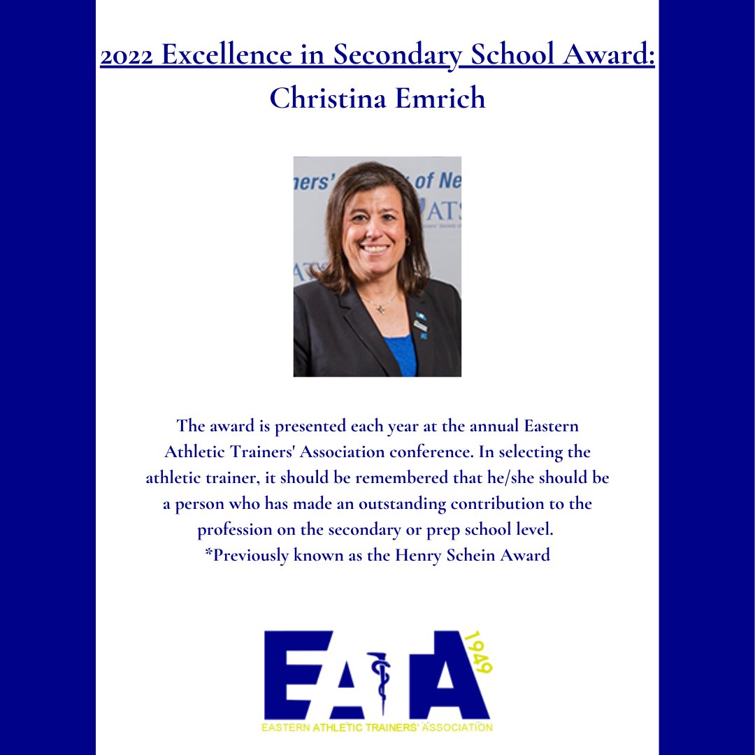 EATA '49 (@eata49) on Twitter photo !Award Alert!
Congratulations to Christina Emrich, recipient of the #EATA2022 Excellence in Secondary Schools Award!
<a href="/ATSNJ/">ATSNJ, Inc.</a> <a href="/emrichatc/">Christina Emrich</a> <a href="/natad2/">NATA District 2</a> <a href="/NATA_SSATC/">NATA SSATC</a> !Award Alert!
Congratulations to Christina Emrich, recipient of the #EATA2022 Excellence in Secondary Schools Award!
<a href="/ATSNJ/">ATSNJ, Inc.</a> <a href="/emrichatc/">Christina Emrich</a> <a href="/natad2/">NATA District 2</a> <a href="/NATA_SSATC/">NATA SSATC</a>