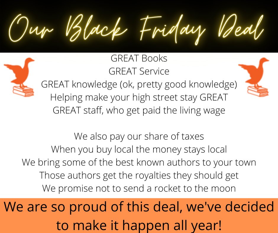 Hope everyone enjoys our #BlackFriday #BlackFriday2021 offer. 
We are so proud of it we don't see us changing it any time soon! <a href="/1totallylocally/">Totally Locally HQ</a> @ShopLocal_ #ChooseBookshops <a href="/BAbooksellers/">Booksellers Association</a> <a href="/soult/">Graham Soult FIPM</a>