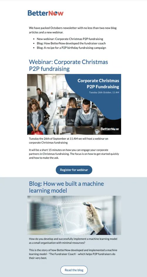 Signup for our free newsletter on P2P fundraising

Once a month we will send you new blog posts, webinar invitations, product updates and highlight other great content about P2P fundraising.
buff.ly/3HpSJUa