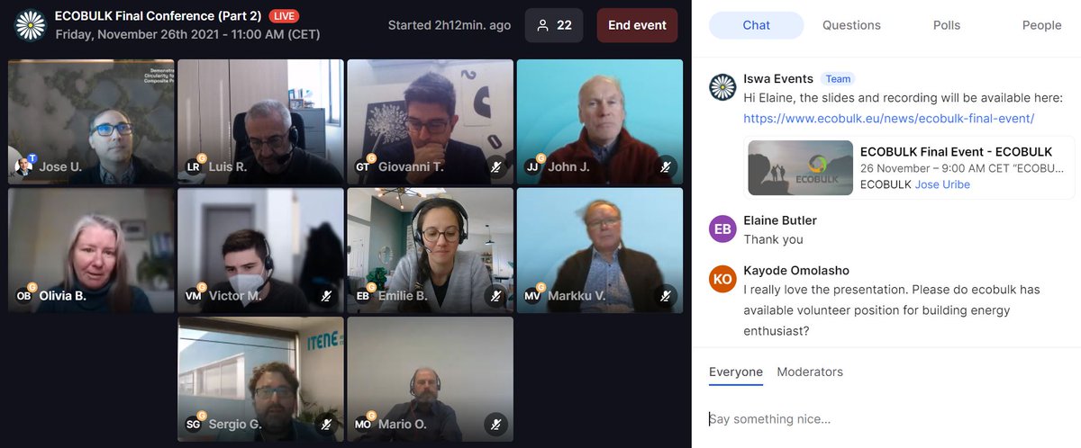 LIVE Discussion about the future and Legacy of the ECOBULK results. 
Experts answer questions and address how to get the innovations to the market. 

#ECOBULK #Innovations #OnWayToMarket