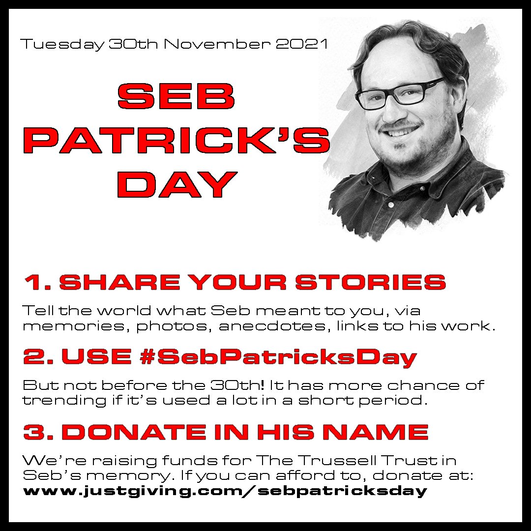 ganymedetitan's tweet image. To celebrate our friend, former G&amp;amp;Ter and @RedDwarfHQ editor @sebpatrick's birthday, Tuesday 30th November is now SEB PATRICK'S DAY. A day of memories, photos and fundraising. Here are all the details - spread the word but don't use the hashtag yet! #RedDwarf
