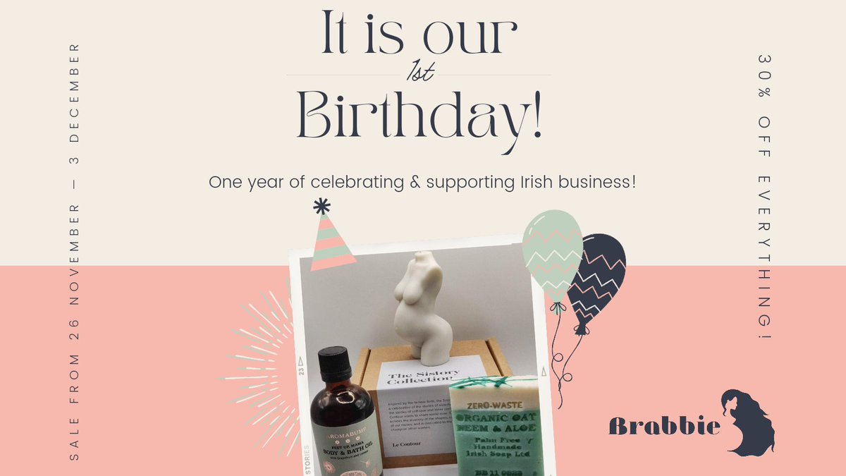 Brabbie is one!🎉🎈✨
We aren't avid tweeters; we're too busy delivering joy to expectant mamas!
But we are delighted to announce our hugest ever sale — 30% off site wide until 3rd December.
Shop now, link in bio.
#brabbie #IrishXmasPresents #shopirish #shoplocal #LateLateToyShow
