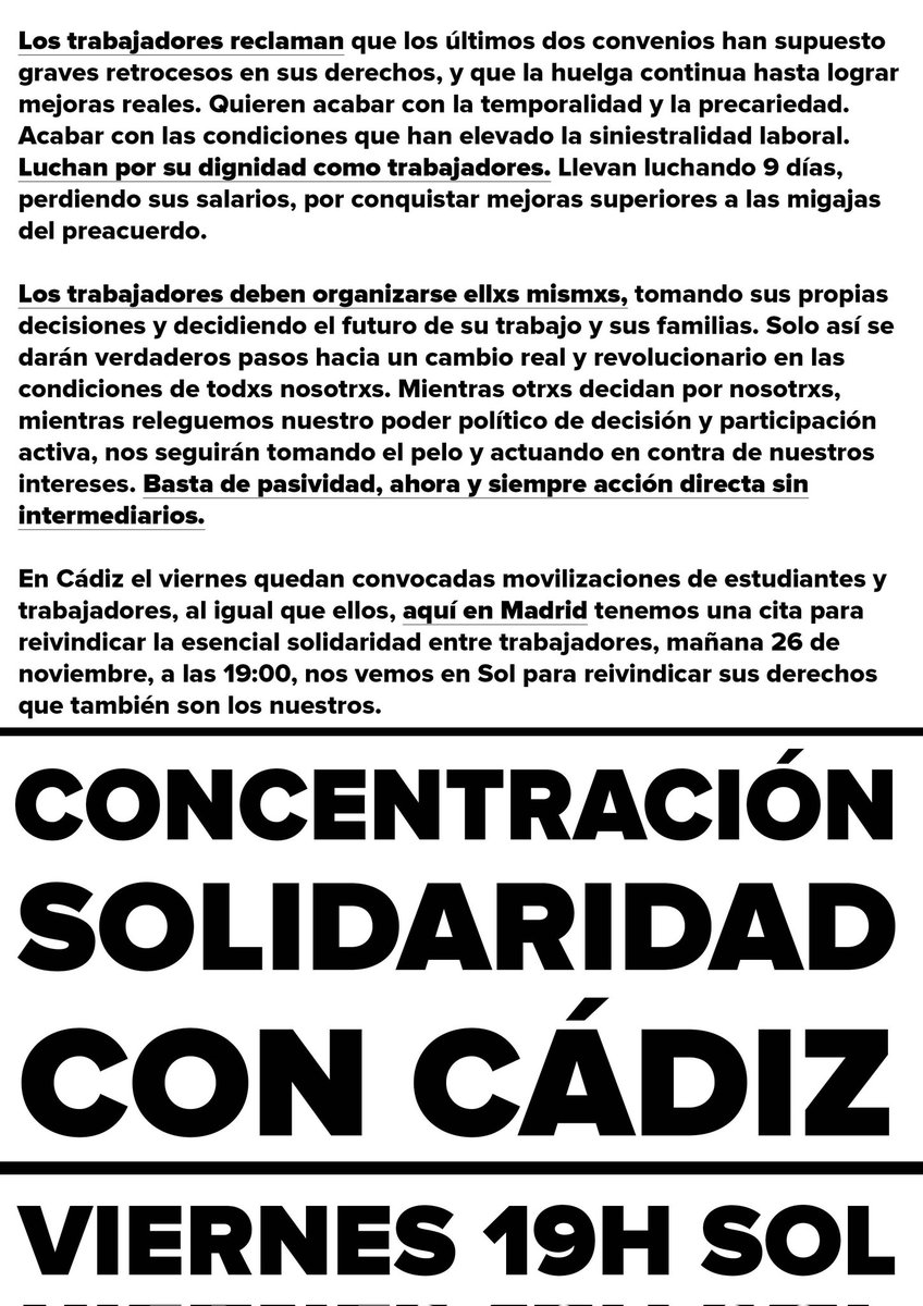 Parece que <a href="/CCOO/">COMISIONES OBRERAS</a> y <a href="/UGT_Comunica/">UGT</a> han vendido nuevamente a las trabajadoras, no sabemos a cambio de qué. Necesitamos construir un sindicalismo de clase fuerte que haga frente a los sindicatos de la patronal. 
#HuelgaDelMetal #HuelgaMetalCadiz #HuelgaDelMetalCádiz #LuchaObrera