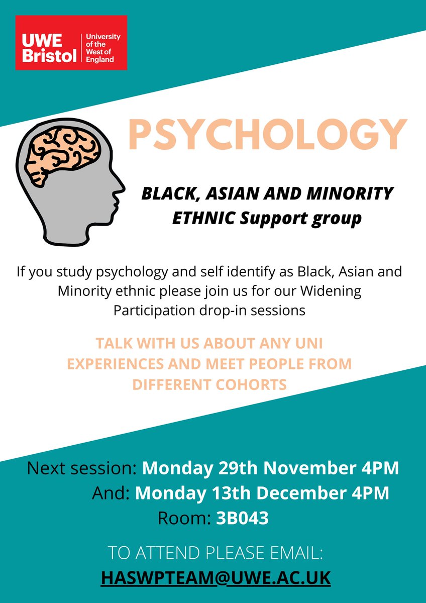 uwehaswp's tweet photo. 🔴Psychology Students!

✊🏿✊🏾✊✊🏽𝐁𝐥𝐚𝐜𝐤, 𝐀𝐬𝐢𝐚𝐧 𝐚𝐧𝐝 𝐌𝐢𝐧𝐨𝐫𝐢𝐭𝐲 𝐄𝐭𝐡𝐧𝐢𝐜 𝐌𝐞𝐞𝐭𝐮𝐩 𝐆𝐫𝐨𝐮𝐩 for 𝐏𝐬𝐲𝐜𝐡𝐨𝐥𝐨𝐠𝐲 𝐬𝐭𝐮𝐝𝐞𝐧𝐭𝐬!

📆Mon 29 Nov | 4pm-5pm
      Mon 13 Dec | 4pm-5pm

📍Frenchay Campus - 3BO43

📨HASWPTEAM@uwe.ac.uk https://t.co/CkfAOVV5ga
