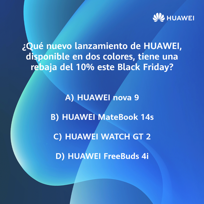 HuaweiMobileESP's tweet photo. 🤓 ¿Nos estabas esperando?
🥳 Pues aquí está el #RetoHUAWEI de esta semana y, como no podía ser de otra manera, en edición Black Friday 🙌.
⬇️ ¡Contesta nuestro quiz y vuela a coger estos MEGA descuentos! ⬇️