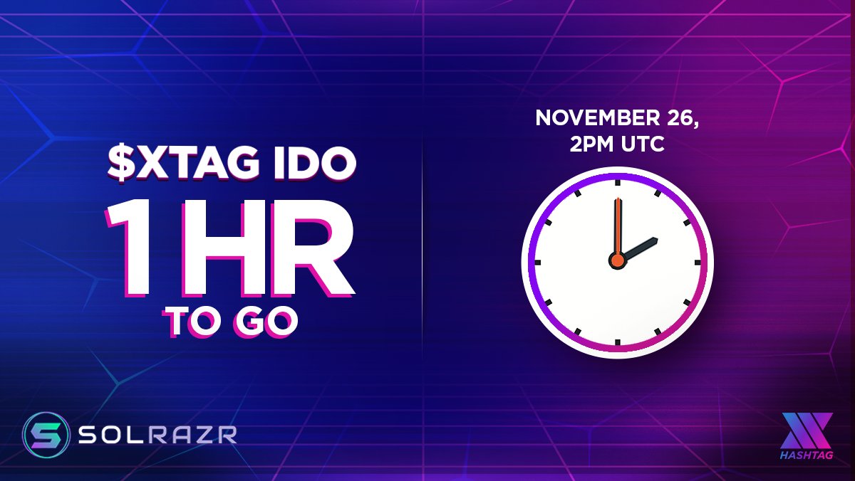 xhashtagio's tweet photo. β³ It's the final countdown!!! β³
We're just ONE hour away from our #IDO on @Solrazr_App. π₯
#xTaggers, let's make @xHashtagio #NumeroUno and take it full steam ahead! π
#FutureOfWork #Solana #Web3 #DAO https://t.co/PhD45EbIR0