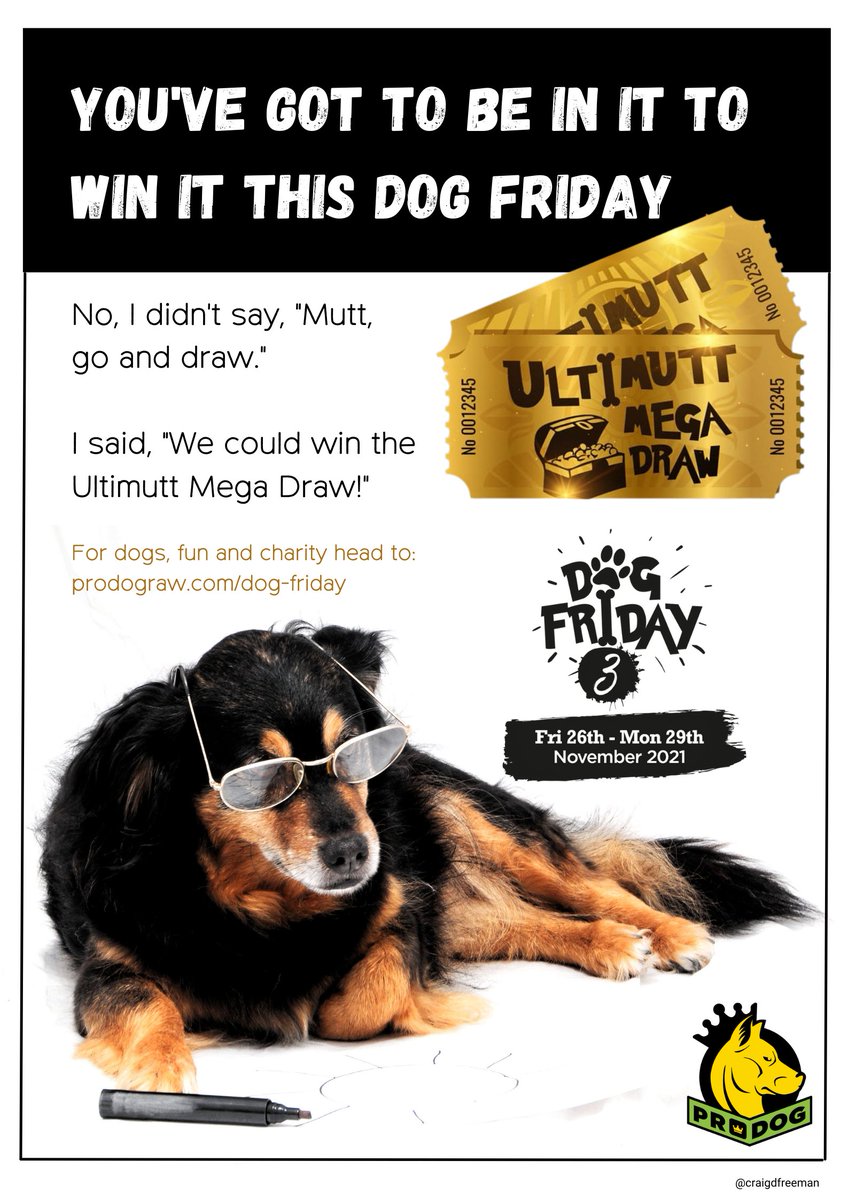 craigdfreeman's tweet photo. No, I didn't say, "Mutt, go and draw."
I said, "We could win the Ultimutt Mega Draw!"
@OneMinuteBriefs of the Day: Create posters to celebrate #DogFriday & promote the #UltimuttMegaDraw with @ProDogRaw
https://t.co/Ed5OhXc7Nc https://t.co/8Pr03lOnWs