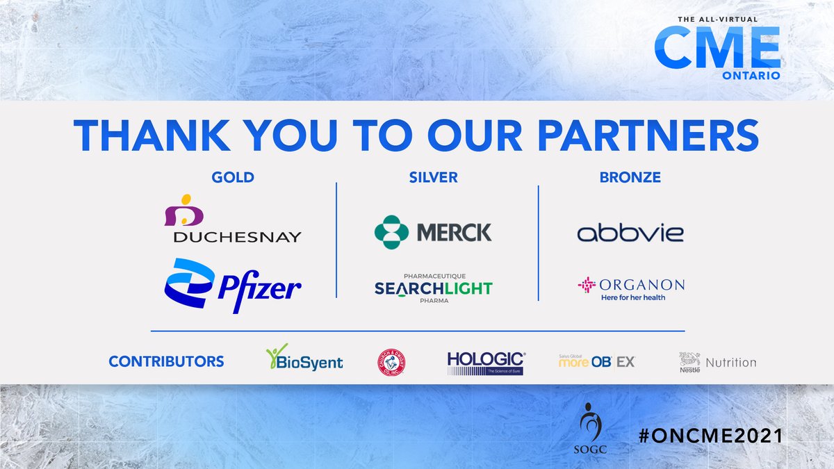 SOGCorg's tweet photo. Welcome to Day 2 of #ONCME2021! Thanks to our partners for their ongoing support. @Duchesnay, @PfizerCA, @MerckCanada, #SearchlightPharma, @abbviecanada, @organoncanada, #BioSyent, @salusglobal,#MoreOB, @Hologic, @Nestle, #ChurchandDwight
Schedule: https://t.co/zAJBP22bfF https://t.co/Gcu26Oo83z
