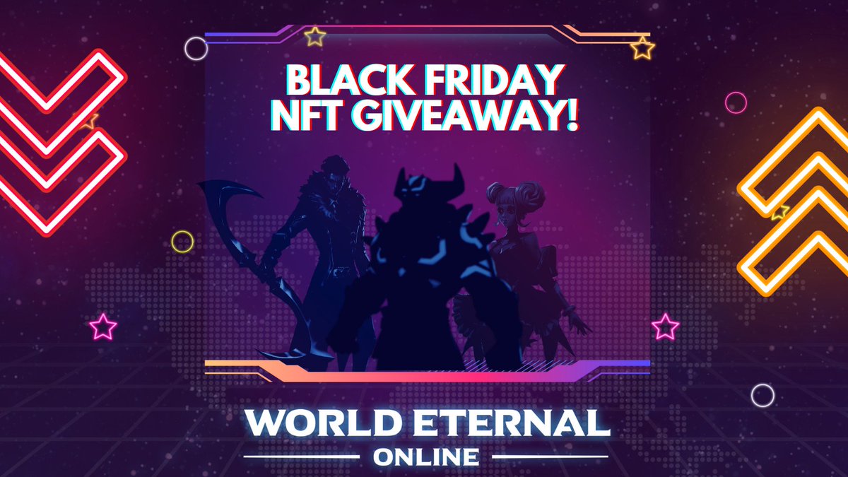 Announcing our 1st #BlackFriday #CyberMonday Giveaway!
❤️ Follow Our Twitter <a href="/WorldEternalMMO/">World Eternal Online ⚔️</a>
❤️ Join Discord: discord.gg/worldeternal
❤️ Like, Retweet &amp; Tag 3 Friends

🎁 5 Lucky WEO Fans get a NFT Heroes
⏰ Draw Time: December 24th, 2021

#WorldEternalOnline  #nftgame