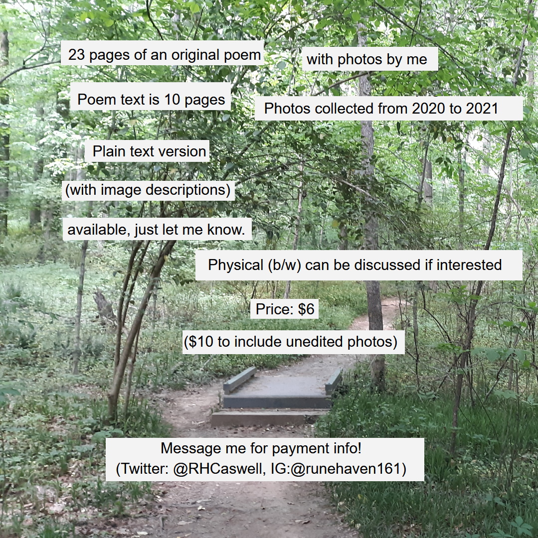 "The Mutt Stares Blank" - a visual poem by Rune Caswell. A look at humanity, nature, the worlds between them, and the men who tear them down, within the autobiographical framework of a dog attack, abusive relationships and trans fear.

$6/$10 - More info in pic 2! Msg for details