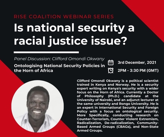 Introducing our second panelist for next Friday's webinar, Clifford Omondi Okwany. Clifford is an expert in foreign policy and national security, with a wider focus on the Horn of Africa.

Join us for the event by signing up here: events.zoom.us/ev/AJbM_VE9ebh…
